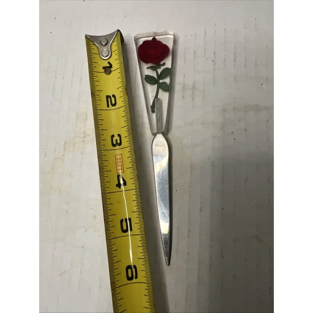 Vintage Lucite Rose Letter Opener Steel Floral Handle USA Desk Office